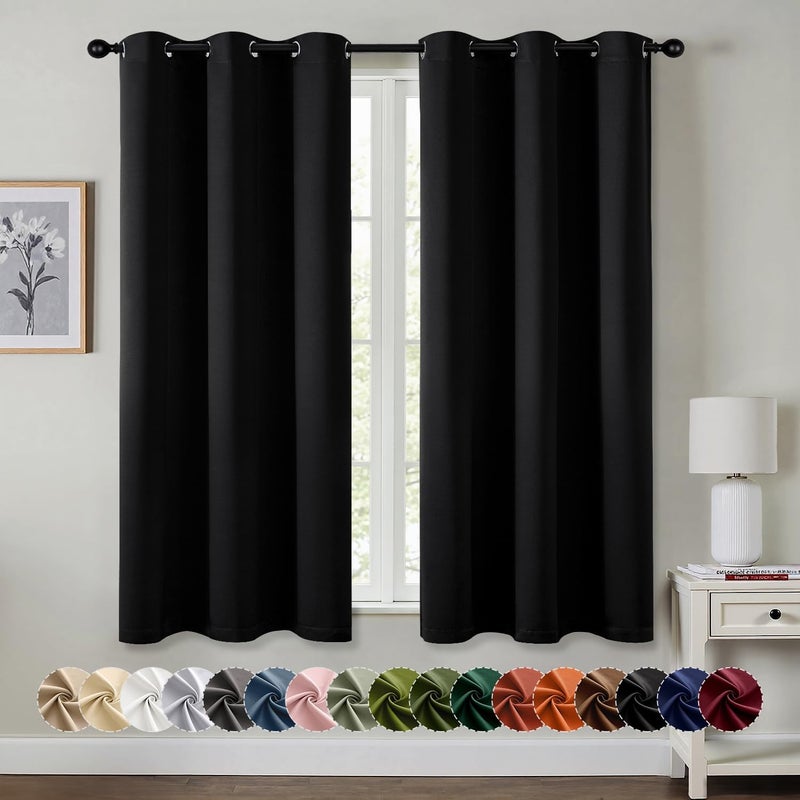MIULEE Black Blackout Curtains for Bedroom Living Room 63 Inches Long 2 Panels, Thermal Insulated Room Darkening Drapes Solid Grommet Top Noise Reduction Light Blocking Halloween Window Treatments - Image 1
